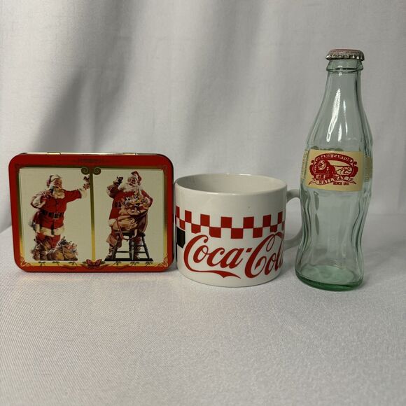 Vintage Coca Cola Collectibles Lot, Card Case, Grand Canyon Bottle, Checkers Mug - Picture 1 of 14